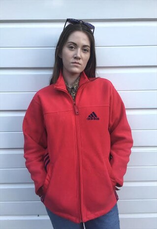 WOMENS ADIDAS FLEECE ZIP UP JACKET PINK BLUE ZIPPER TOP 90S