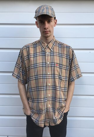 MENS VINTAGE BURBERRY SHIRT SHORT SLEEVE NOVA CHECK TOP