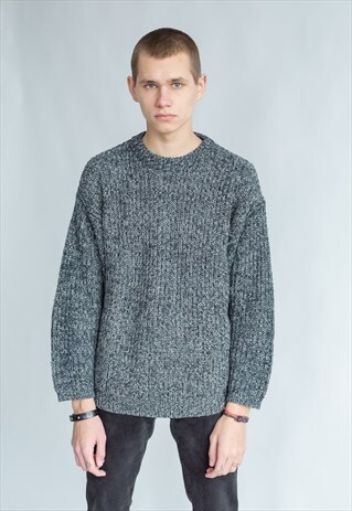 VINTAGE 90S MINIMAL UNISEX GRUNGE JUMPER IN GREY