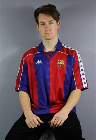 VINTAGE KAPPA FC BARCELONA FOOTBALL SHIRT IN RED AND BLUE WI