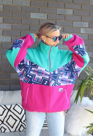 VINTAGE 1990S AZTEC PRINTED TURQUOISE FLEECE
