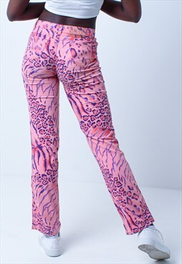 Vintage Pink Leopard Print 90s Y2K Trousers 8
