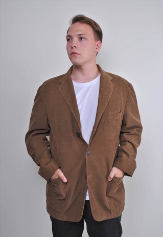 80S BROWN HERITAGE CORDUROY BLAZER, SIZE L