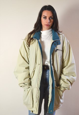 1990S VINTAGE BEIGE & GREEN PADDED JACKET