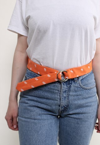 FUNKY ORANGE BELT, VINTAGE BELT WITH ROUND BUCKLE ELK PRINT