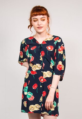 VINTAGE 90'S CUTE SUMMER FLORAL PATTERN MINI DRESS