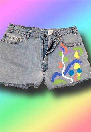 HAND PAINTED REWORKED VINTAGE LEVIS SHORTS.