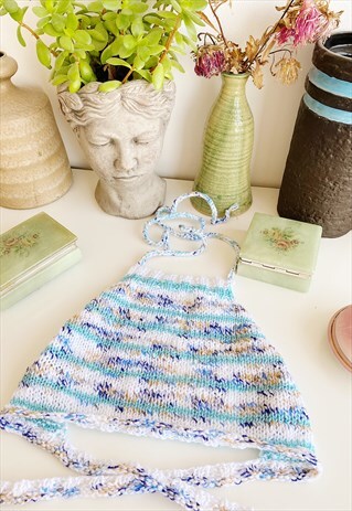 70S STYLE BOHO FESTIVAL JAZZY CROCHET HALTER CROP TOP