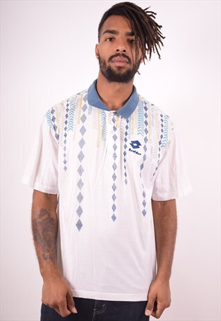 LOTTO MENS VEST POLO SHIRT LARGE WHITE 90S