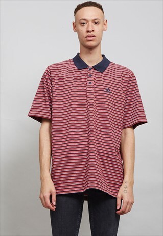 STRIPPED ADIDAS 90'S BURGUNDY VINTAGE POLO T-SHIRT
