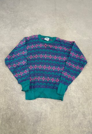 VINTAGE KNITTED JUMPER ABSTRACT PATTERNED KNIT SWEATER