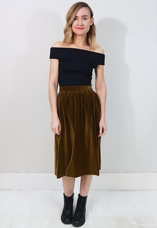 VINTAGE 60'S SEPIA BROWN VELVET GATHERED SKIRT