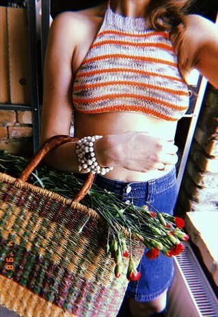 70'S STYLE BOHO FESTIVAL JAZZY CROCHET HALTER CROP TOP