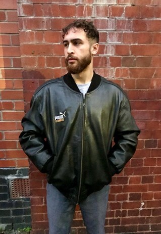 VINTAGE PUMA KING FOOTBALL MANAGER BLACK LEATHER JACKET