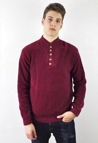 L L BEAN VTG MENS LARGE COTTON BURGUNDY BUTTON UP NECK
