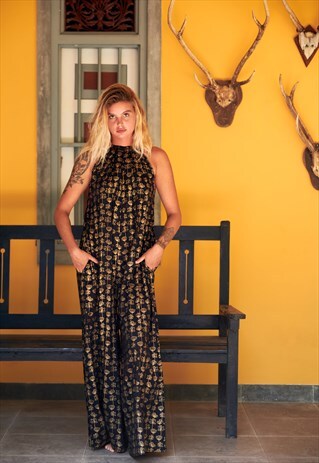 GOLD LOTUS PRINTED JUMPSUITE