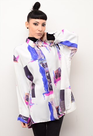VINTAGE 90'S ABSTRACT FUNKY PATTERNED OVERSIZED SHIRT