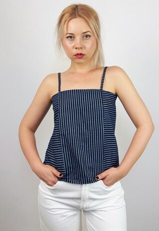 VINTAGE 80'S MINIMALIST TOP STRIPES PATTERN IN NAVY