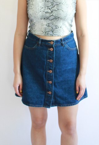 BLUE DENIM HIGH WAIST BUTTON SKIRT