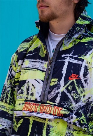 VINTAGE 90S NIKE MULTI COLOURED Q ZIP HOODED PULLOVER JACKET