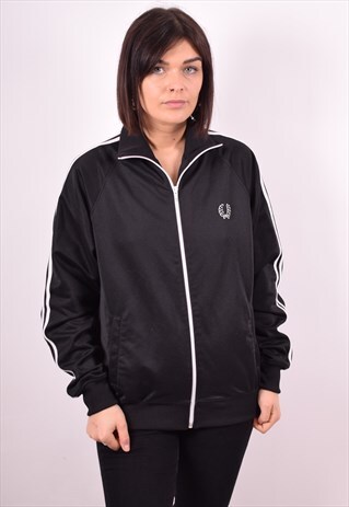 FRED PERRY WOMENS VINTAGE TRACKSUIT TOP JACKET SMALL BLACK 9