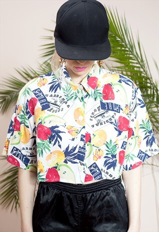 BUTTONED, HAPPY PRINT CROP TOP FROM THE 90S