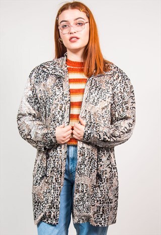 VINTAGE 90'S SILVER METALIC SNAKESKIN PRINT MAC JACKET COAT