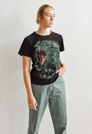 VINTAGE 90S GRUNGE DRAGON PRINT BLACK T-SHIRT