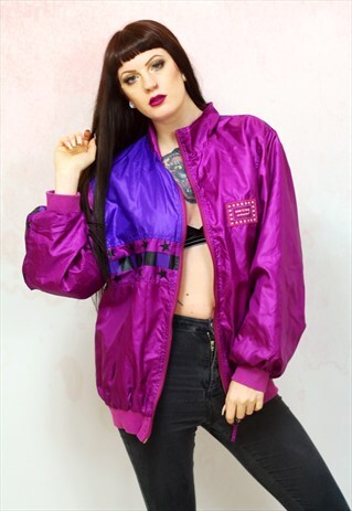 1980S VINTAGE PURPLE STAR DETAIL TRACK JACKET BOMBER