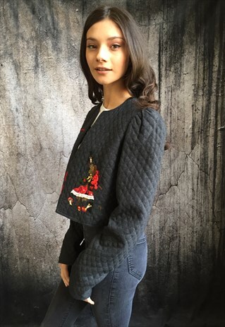 VINTAGE 80S CROPPED EMBROIDERED JACKET