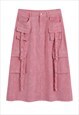 SKATER DENIM SKIRT UTILITY RAVER MAXI JEAN SKIRT PASTEL PINK