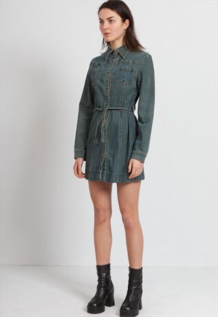 VINTAGE BLUE LONG SLEEVE MINI DENIM DRESS