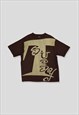 Rare Vintage 90s Stussy Type Logo Print T-Shirt in Brown