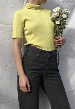 LIME SILK TURTLENECK TOP