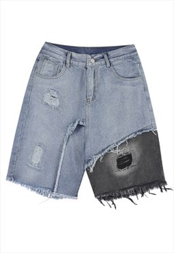 Reworked denim shorts ripped  jean skater pants in blue