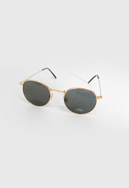 Women's Round Retro Frame Sunglasses Shades - Gold/Black