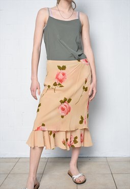 Vintage Y2K 00s Boho floral print layered ruffle maxi skirt