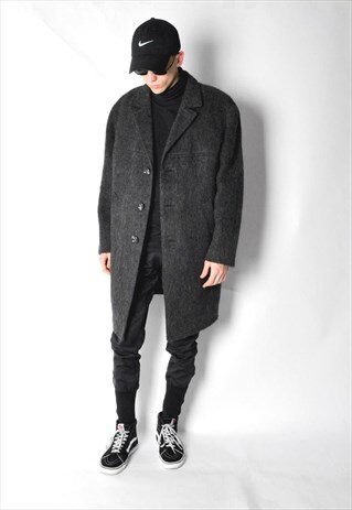 VINTAGE 80S GREY MINIMALIST WOOL WINTER COAT
