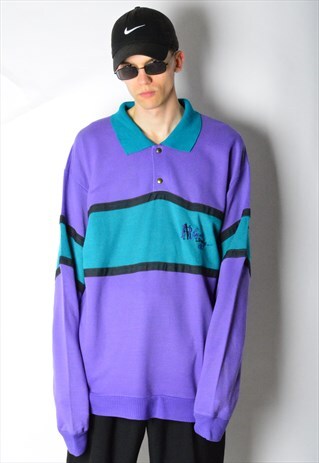 VINTAGE 80S PURPLE COLOUR BLOCK SWEATSHIRT