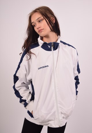VINTAGE DIADORA TRACKSUIT TOP JACKET WHITE