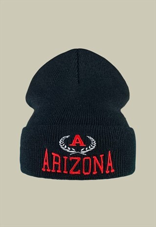 ARIZONA VARSITY EMBROIDERED BEANIE HAT IN BLACK