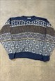 VINTAGE KNITTED JUMPER ABSTRACT PATTERNED CHUNKY SWEATER