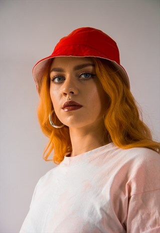 VINTAGE RED AND WHITE REVERSIBLE BUCKET HAT