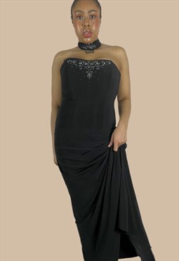 Vintage 90s Evening Dress  Attached Choker and Rhinestones