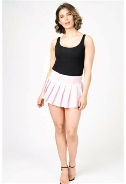 Pink Check Plaid High Waist Pleated Mini A-Line Skater Skirt
