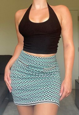 Green Print Mini Skirt
