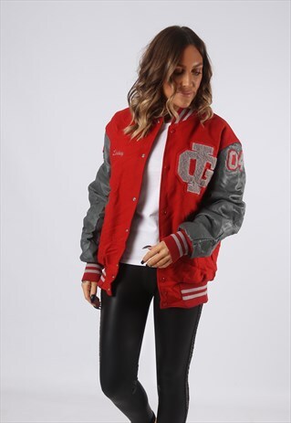 LEATHER WOOL BOMBER JACKET FOOTBALL VARSITY UK 16 (GV4P)