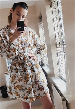 Oversized Shirt Dress in Yellow and White Floral Print