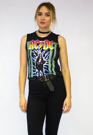 VINTAGE REWORKED ACDC ROCK BAND VEST