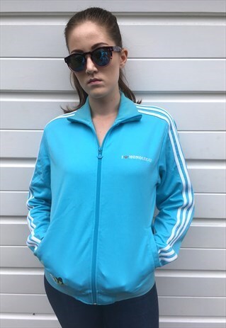 WOMENS RARE ADIDAS HONOLULU BLUE WHITE SPORTS ZIP UP JACKET